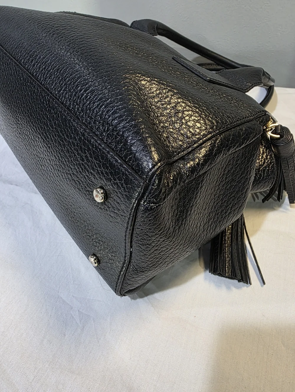 Kate Spade Classic Southport Avenue Lydia Peppled Leather Satchel Tassles Preppy